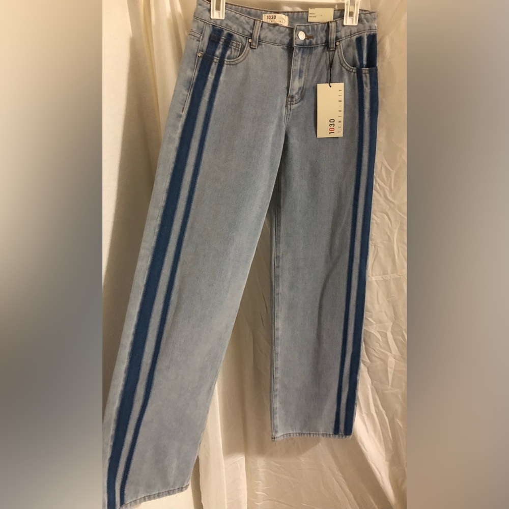 Medium wash baggy midrise track pants jeans with side stripes size 00/23 new
